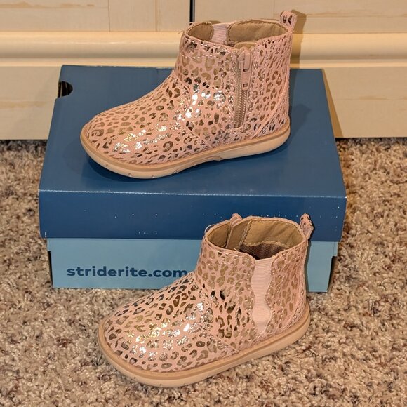Stride Rite SRT Lena Pink Leopard Boots 5.5M - Picture 2 of 9